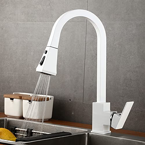 Mitigeur de cuisine extractible en laiton blanc pour évier bar et ferme