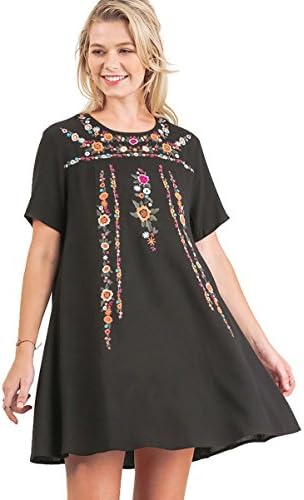 Umgee Women's Boho Chic Floral Embroidered Short Sleeve Dress
