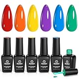 Beetles Summer Gel Polish Set -Rainbow Flag Colleciton, Neon Red Yellow Blue Orange Green Purple Bright Gel Polish Set Soak Off UV Nail Art Design Salon DIY Manicure Gifts for Women