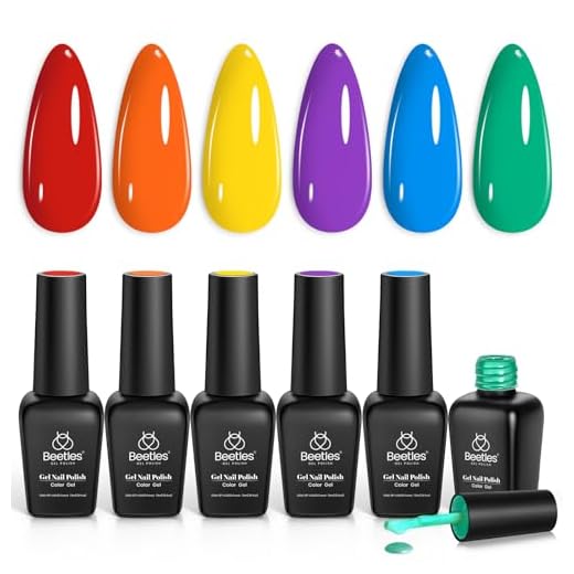 Beetles Conjunto de esmalte de gel arco-íris, 6 cores, vermelho, amarelo, azul, laranja, verde, roxo, polido, bandeira, arco-íris, gel, kit de esmalte de unhas UV para salão de beleza, presentes de