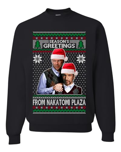 Wild Bobby Nakatomi Plaza Christmas Party 1988 Classic Die Hard Ugly Christmas Sweater Crewneck Sweatshirt, Black-greetings, 5XL