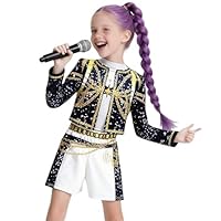 Sxwbodan Halloween Demon Costumes Singer Stage Outfit Outfit Set Coat Top Shorts Carnival Cosplay Performance Costume (Black Set, 7-8 Years)