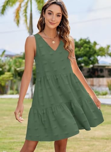Image of QACOHU Women's Summer Sleeveless V Neck Mini Dress with Pockets Casual Sundress Beach Dresses for Women 2026