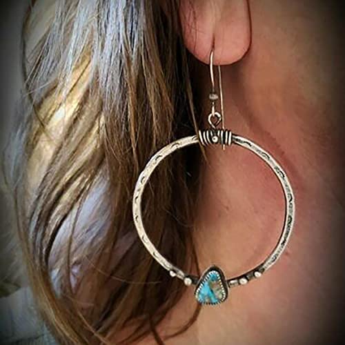 Image of Atentuyi Boho Hoop Earrings - Silver Turquoise Drop Dangle Earrings for Women and Girls