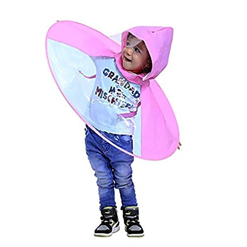 tecmac Unisex PVC Creative Hands-Free UFO Waterproof Umbrella Rain Hat Headwear Cap (Pink)