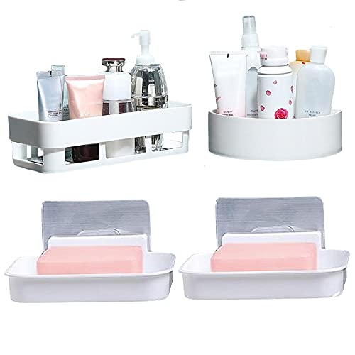 DRODRM Wall Mounted Drain Soap Box Plastic Storage Rack Bathroom Shelf Washroom Kitchen Toilets Shower Shampoo Storage (Multicolour, 1 SHELVE + 1 Corner+ 2 SOAP Stand) (B09HHGLFHN) Amazon Price History, Amazon Price Tracker