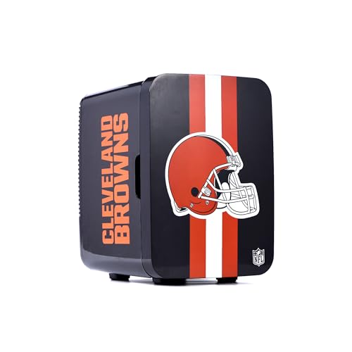 Image of Ukonic NFL Cleveland Browns 15-Can Mini Fridge 10L - AC /DC Powered, Official Team Colors & Logo, Portable Cooler for Tailgates, Home, Office, or Car