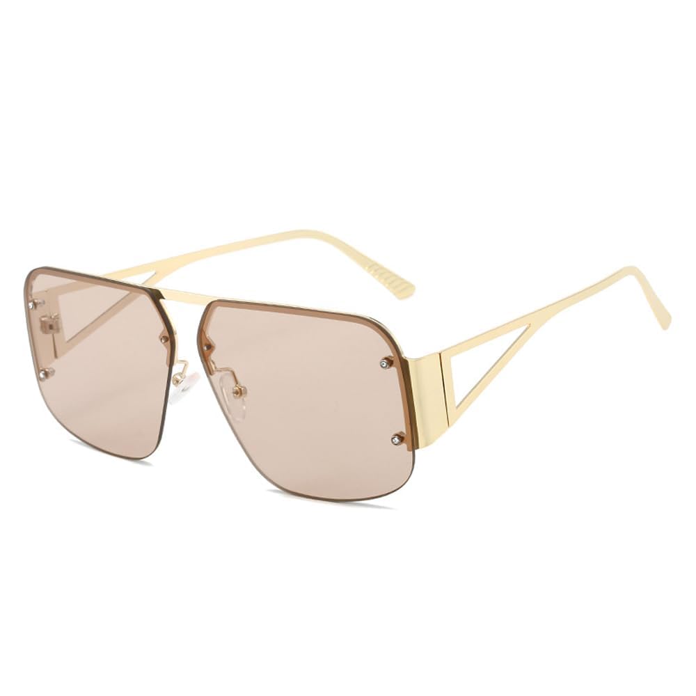 Vintage Rimless Women Sunglasses 2024 New Trending Punk Candy Color Sun Glasses Female Shades UV400 Gradient Eyewear(Color:Brown)