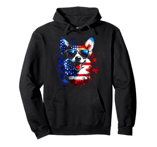 Patriotic Corgi American Flag 4 Of July Funny Dog Sudadera con Capucha