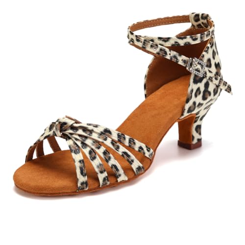 Women Latin Dance Shoes Satin Ballroom Salsa Professional Practice Dancing Shoes, Model EM-217GB-5