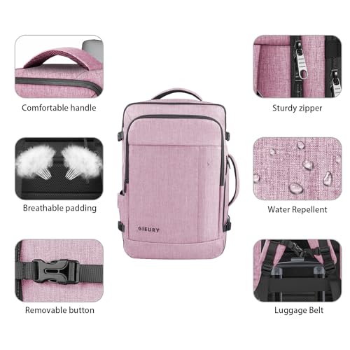 Image of Carry On Backpack, 40-50L Travel Backpack for Men & Women, Expandable Backpack For Airplanes, 17 Inch Laptop Backpack, Luggage Suitcase 40L Daypack Lightweight Business Weekender Bag, Light Pink