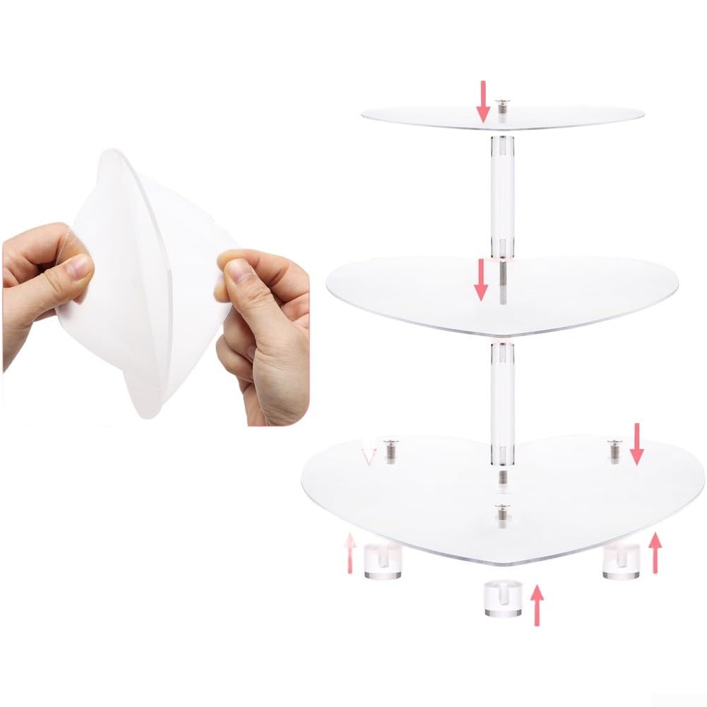 Soporte acrílico para cupcakes de 3 niveles con forma de corazón, grado alimenticio, para bodas, fiestas, cumpleaños y baby showers, con capacidad para hasta 25 cupcakes