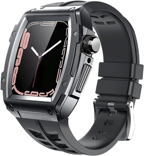 Bracelet de montre en caoutchouc et boîtier métal pour un style urbain sur Apple Watch 44mm