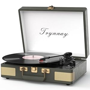 Trynnay Record Player 3 Speed Bluetooth Portable Suitcase Vinyl Player with Built-in Speakers Turntable Enhanced Audio Sound Waxed Leather Vintage Grey