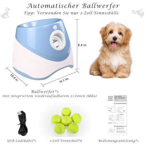 Aolawco Automatischer Ballwerfer für Hunde, interaktiver Ballwurfmaschine mit Einer Wurfweite von 3 bis 9 Metern, Wurfmaschine für kleine Hunde mit 6 Stück 2-Zoll-Tennisbällen