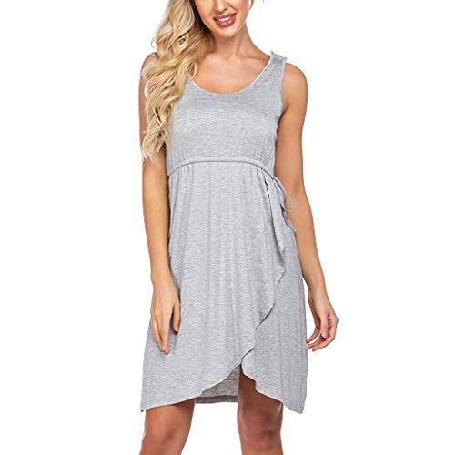 Vestido de Maternidad Camisón Lactancia Pijama Embarazada Ropa para Dormir Premamá Sin Manga Cuello-V Hospital Verano Gusspower