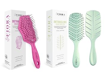 Detangler Brush by Fiora Naturals - Detangling brush w/Ultra-Soft Bristles - Glide Through Tangles with Ease, For Curly, Straight, Black Natural, Women, Men, Kids Hot Pink & Green