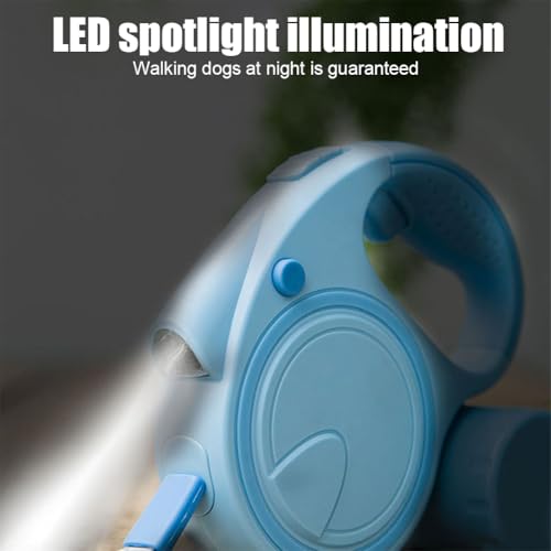 Ausziehbare Hundeleine, verlängerbare Hundeleine mit LED Haustier-Einziehleine mit rutschfestem Griff, abnehmbarer Kotbeutelhalter für kleine bis mittelgroße Hunde bis zu 25 kg mit rutschfestem Griff
