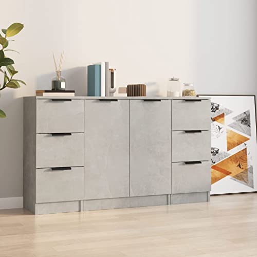 ShGaxin Aparadores 3 Piezas Madera contrachapada Gris Cemento, Aparadores para Salon, Aparador Entrada Recibidor, Aparador Cocina, Vitrinas para Salon, Muebles Auxiliares