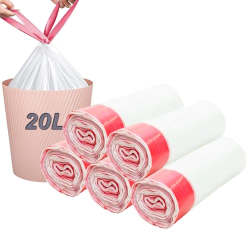 KITBEST 20l Bin Liners Drawstring Trash Bags, 100 Tie Handle Swing Food Waste Bags Small Biodegradable Caddy Pedal Rubbish Garbage Bags for Bathroom Office Toilet Kitchen Trash Bin (50 x 60cm)