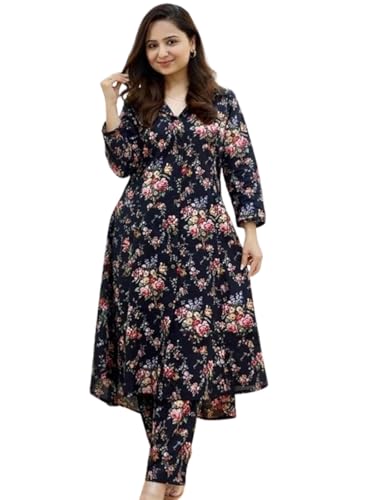Image of GRECIILOOKS Co ord set for women stylish | Anarkali Kurta-Set - Viscose Printed Kurta & Straight Pant | kurtis| Festive Indian Traditional Outfit Dress for Functions & Puja | Trendy Travel & Streetwear Look for Woman | 3 /4 Half Sleeve