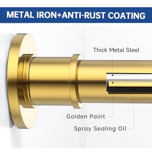 Image of BRIOFOX Industrial Shower Curtain Rod - Rustproof Non-Slip 43-72 Inches Tension Curtain Rod for Window or Bathroom, Light Gold