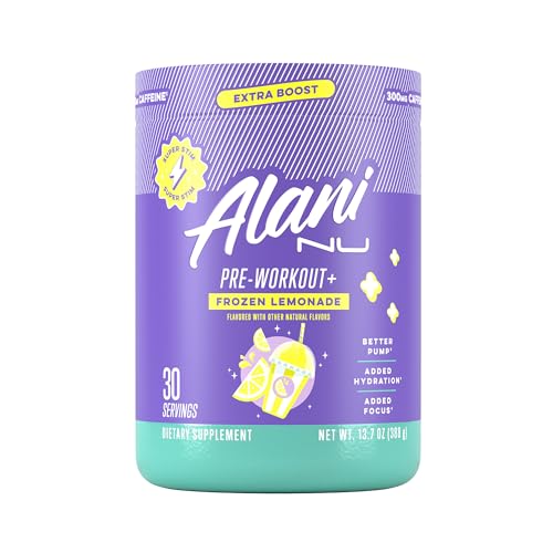 Alani Nu Pre Workout+ Powder Frozen Lemonade, Extra Boost, Sugar Free, 300mg Caffeine, L-Theanine, Beta-Alanine, Citrulline, 30 Servings