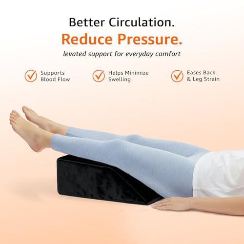 Image of amazon basics Wedge Leg Pillow | High Resilience Super-Soft Foam | Leg, Hip, Thigh & Knee Rest | Generous Size for Both Legs | Washable Velvet Cover | 22 x 20 x 7 in | Black