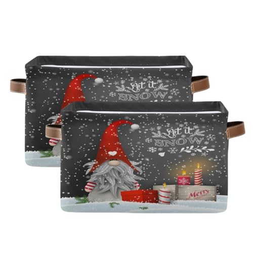 Image of Winter Gnomes Storage Basket Fabric Kitchen Baskets Let it Snow Christmas Decorations Open Home Storage Bins Boxes Foldable Organizer Bag for Toy Book Shelf Closet Baskets 16x12x8 Inches 2 Pack
