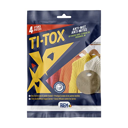 Riem Ti-Tox - Gancho antipolillas de 4 Piezas, también eficaz contra Las Larvas, Protege la Ropa de Lana y Otros Textiles
