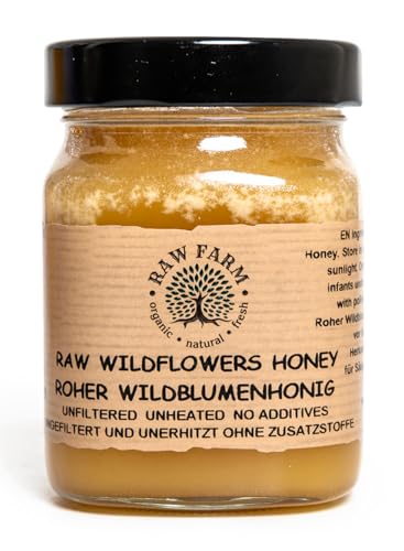Raw Farm - Reiner, roher Wildblumenhonig 450g - 100% natürlich, ungefiltert, unerhitzt, nicht pasteurisiert, direkt aus dem Bienenstock