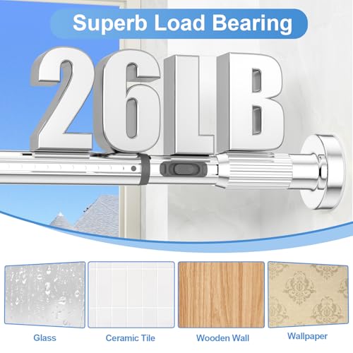 Image of Long Tension Rod 41-166inch Silver Tension Curtain Rods no Drilling | 1.26 inch Diameter Outdoor Curtain Rod for Patio,Windows,Anywhere Heavy Duty Spring Rods Adjustable
