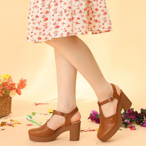 Perphy Platform T-Strap Shoes Chunky Heels Mules Sandals for Women2