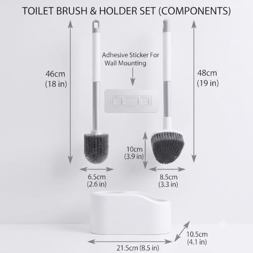 Image of Vasukie Silicone Toilet Brush and Holder Set, with a Extra Crevice Cleaning Brush Deep Cleaning Toilet Bowl Brush for Bathroom Toilet Brushes for Bathroom Wall Mounted Water Drop (2IN1 White)