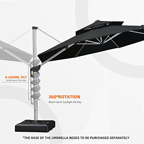 Purple Leaf 12 Feet Double Top Round Deluxe Patio Umbrella Offset Hanging Umbrella Outdoor Market Umbrella Garden Umbrella, Black #TOP7