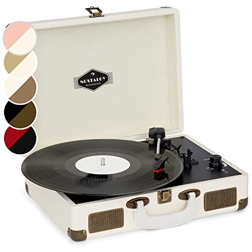 Auna Giradischi con Casse Stereo per Dischi in Vinile, Lettore Vinile a 3 Velocità di Riproduzione, Giradischi Vinili Vintage Portatile con Jack per Cuffie, Gira Dischi per Vinile con Porta USB, AUX