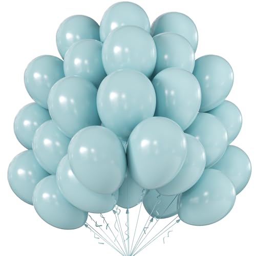 Image of KALOR 12 Inch Retro Mist Blue Balloons, 50 Pcs Latex Helium Balloons for Kid's Birthday Party, Baby Shower, Wedding, Graduate Party Decorations