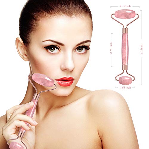 Rose Quartz Roller Jade Roller for Face - Natural Crystal Quartz Facial Face Roller Massager Face Gemstone Healing Toning Skincare Tool for Anti Aging Wrinkle Removal Slim Face(Pink Color)