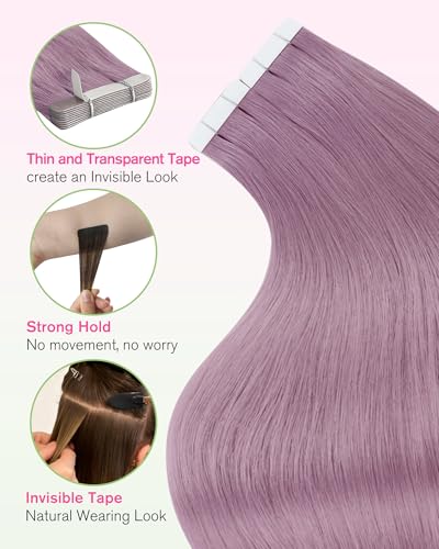 Image of YoungSee Blue Tape in Hair Extensions Real Human Hair 24In Tape on Hair Extensions 10pcs Invisible Tapes in Hair Extension Human Hair Blue Tape ins Extension for Cosplay 25g