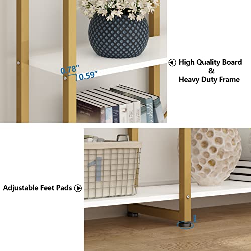 Auromie Triple Wide 5-Tier Bookshelf, 70.87" L X 79.13" H Extra Large Gold Bookcase, Tall Display Shelf With Metal Frame, Freestanding Etagere Storage Display Shelf For Home Office, White Gold #TOP4