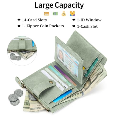 FALAN MULE Small Wallet Women RFID Blocking Bifold Card Holder with Zipper Coin Pocket2