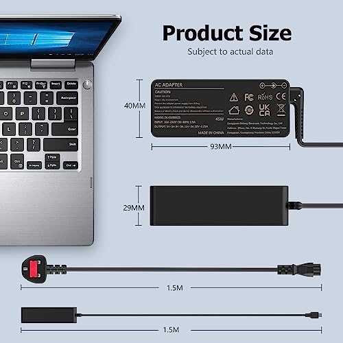 45W Type USB C Laptop Charger for Lenovo Chromebook c330 s330 c340 s340 100e 300e 500e Series, ThinkPad T480 T480s T580 T580s E480 E580 GX20M33579 4X20E75131Adapter Power Supply Cord