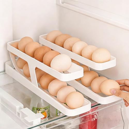 RollDown Egg Dispenser for Refrigerator - 2 Pack Space Saving