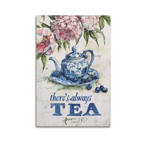 Affiches esthétiques murales Tea-Always-Time toile vintage pour décoration salon et chambre