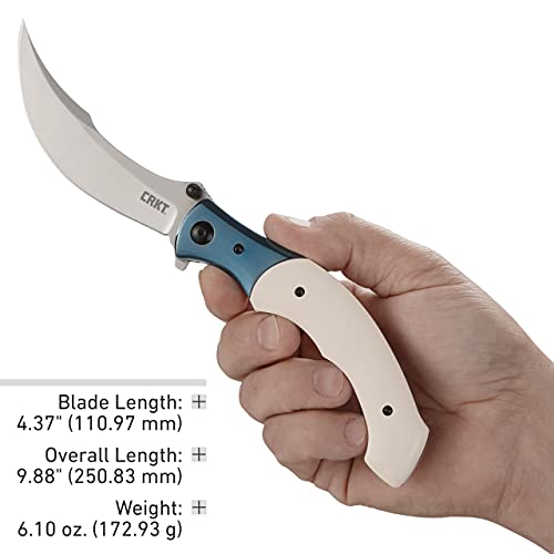 Crkt Ritual Assisted Pocket Knife: Everyday Carry Utility Folder, Sandvik 12C27 Steel Recurve Blade With Satin Finish, Liner Lock, Flipper Open, Ivory Resin Infused Fiber Handles 7471 #TOP7