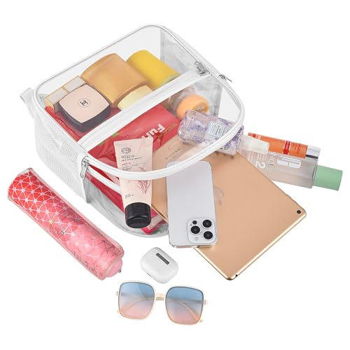 Image of Busiuw Clear Backpack for Stadium Events 12x12x6 Mini Small Sports Fan Backpacks with Front Pocket for Concert Sport Events Work Travel(White)
