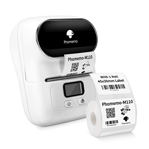 Buy 1 get 1 Phomemo Bluetooth Label Maker Machine- M110S Portable Mini Thermal Barcode Label Maker for Business Labeling, Barcode, Office, Cable, Retail, Compatible with Android & iOS, White