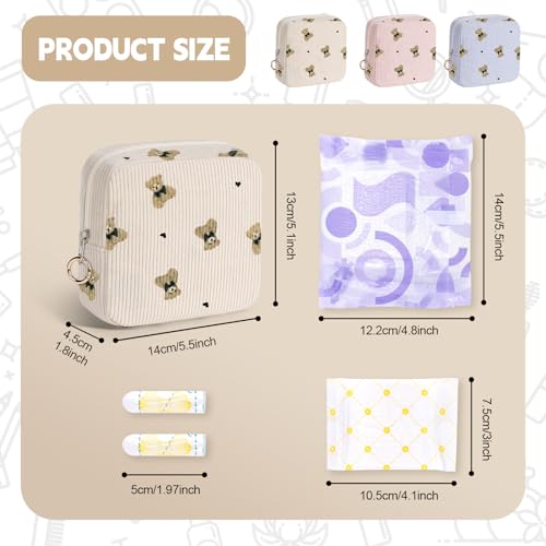 Image of Cute Period Bag for Teen Girls, Bears Corduroy Sanitary Napkin Storage Bag, Menstrual Pad Pouch Tampon Holder for Purse (Khaki)