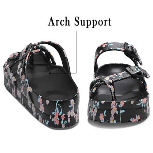 Image of TIKVAW Womens Arch Support Platform Sandals Comfort Slides Thick Soles Flat Sandals With Adjustable Buckle & Ultra Cushion
