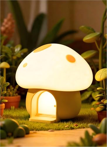 AuroraNiteBeam Kids Night Light Mushroom Bunny Silicone Nursery Lamp Tap Control 3-Level Dimmable 30/60Min Timer 1200mAh Rechargeable Cordless LED Bedside Sleep Light for Toddler Baby Bedroom